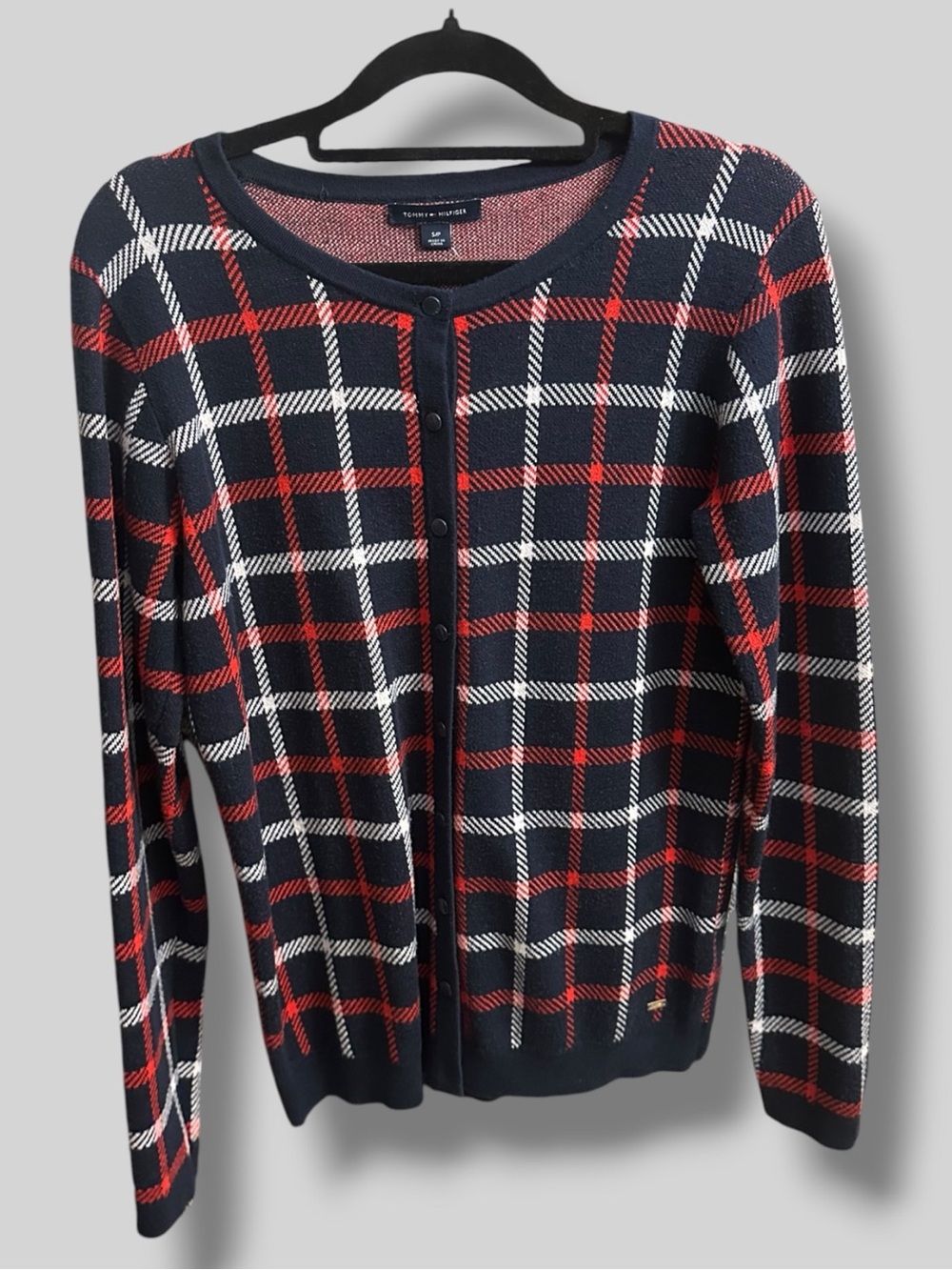 Tommy Hilfiger Navy, Red & White Plaid Button-Front Cardigan